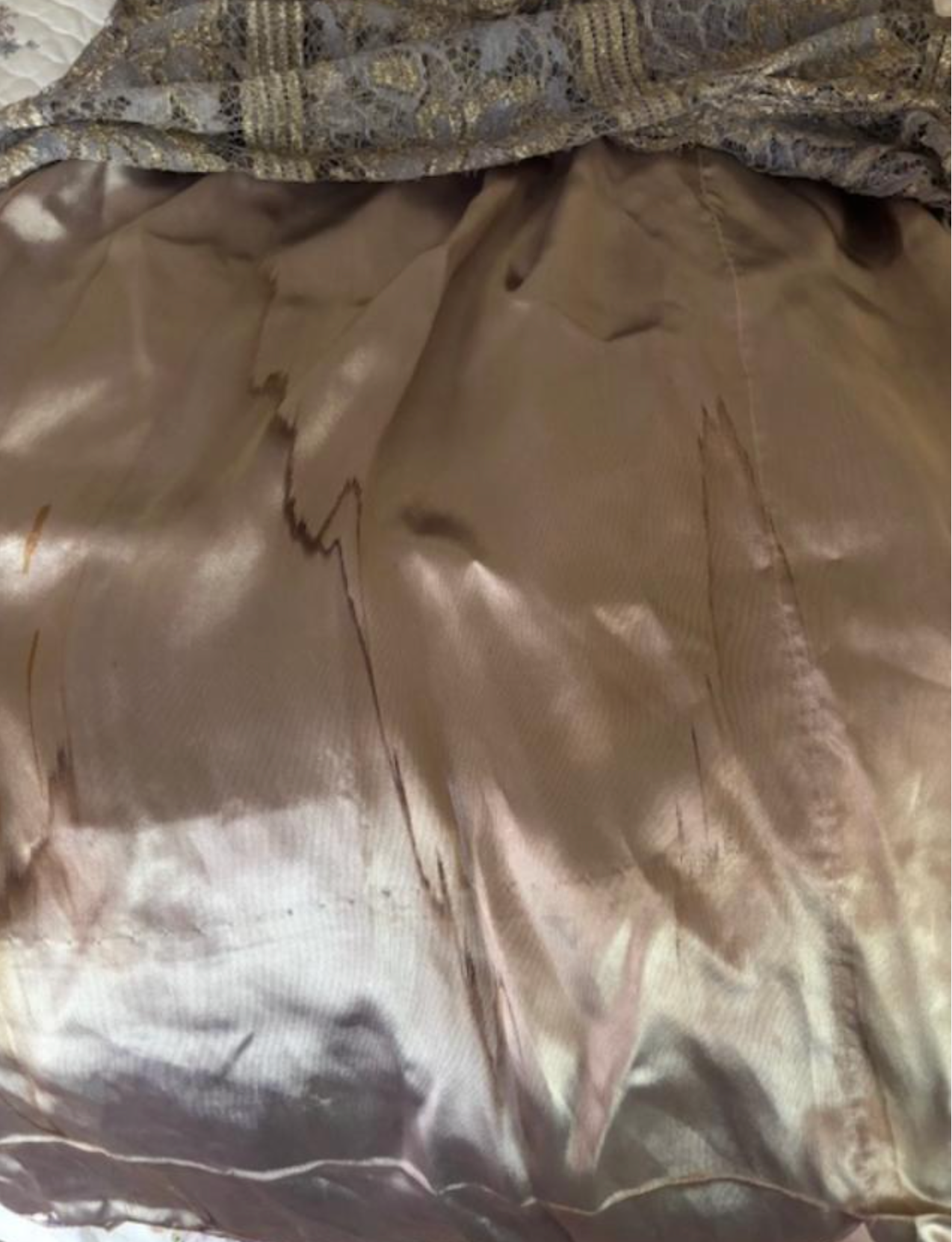 Authentic Late Edwardian 1920's Metallic lace ruffled Drop waist Gown Nice size