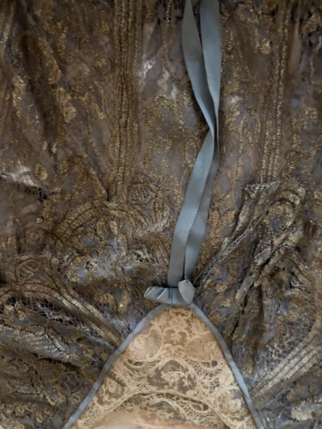 Authentic Late Edwardian 1920's Metallic lace ruffled Drop waist Gown Nice size