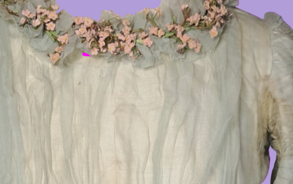 Palest Blue Bodice with original Baby Pink Flowers around the neckline