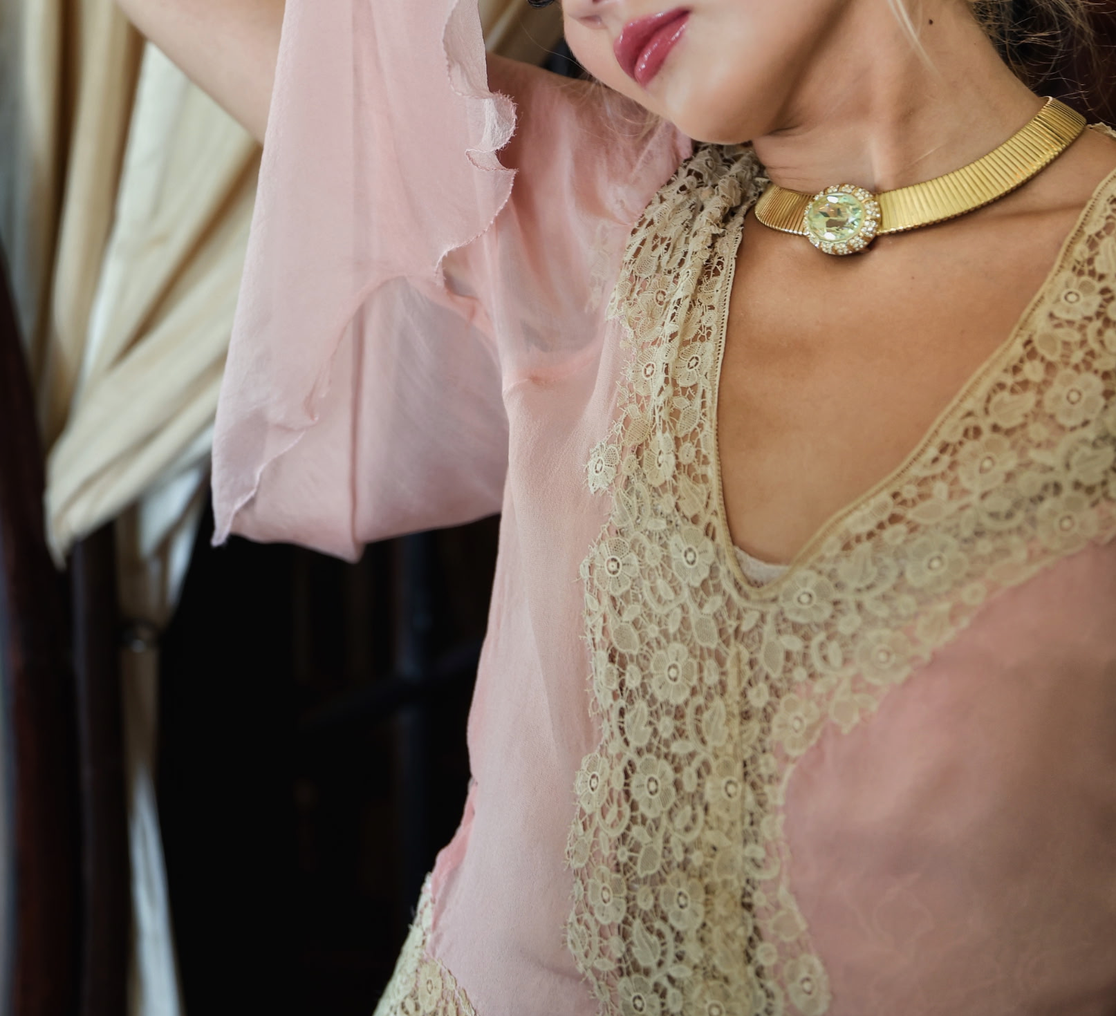 New Arrival Boudoir Queen Pale Pink Chiffon "Anna Nicole" Dress and Lace with Drippy Sleeve