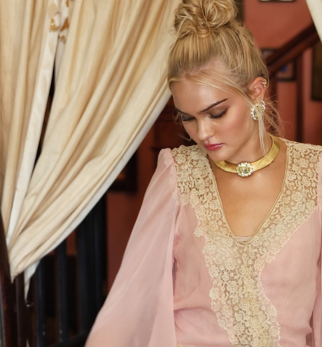 New Arrival Boudoir Queen Pale Pink Chiffon "Anna Nicole" Dress and Lace with Drippy Sleeve