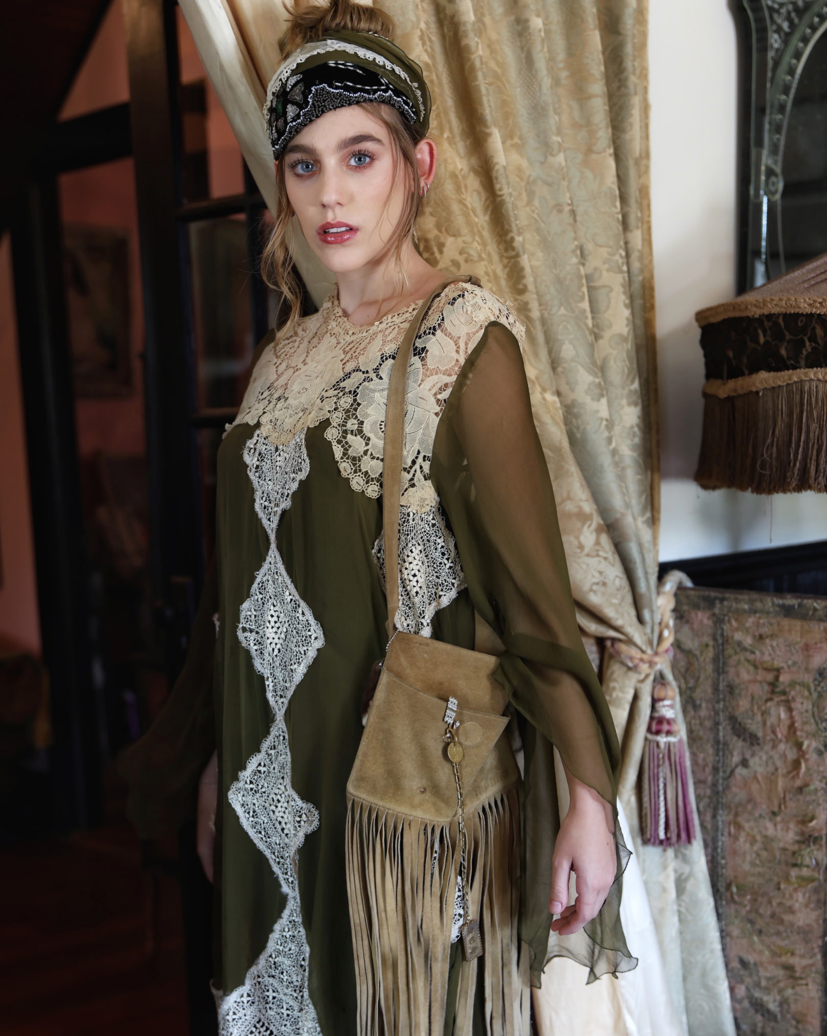 New Arrival "Olive Borden" Dress stunning Handkerchief Bottom and Harlequin-esque Edwardian Lace pattern