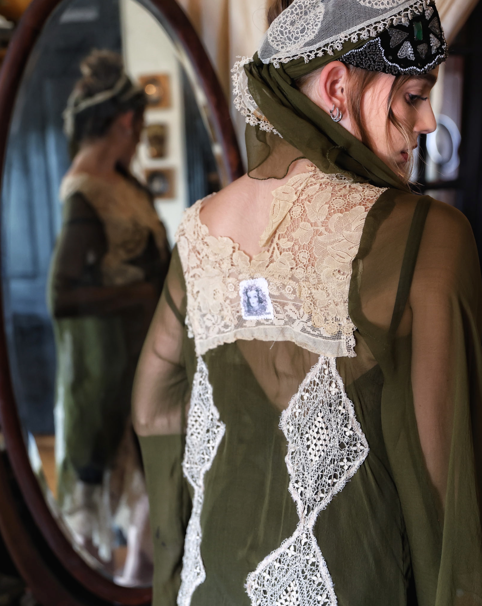 New Arrival "Olive Borden" Dress stunning Handkerchief Bottom and Harlequin-esque Edwardian Lace pattern