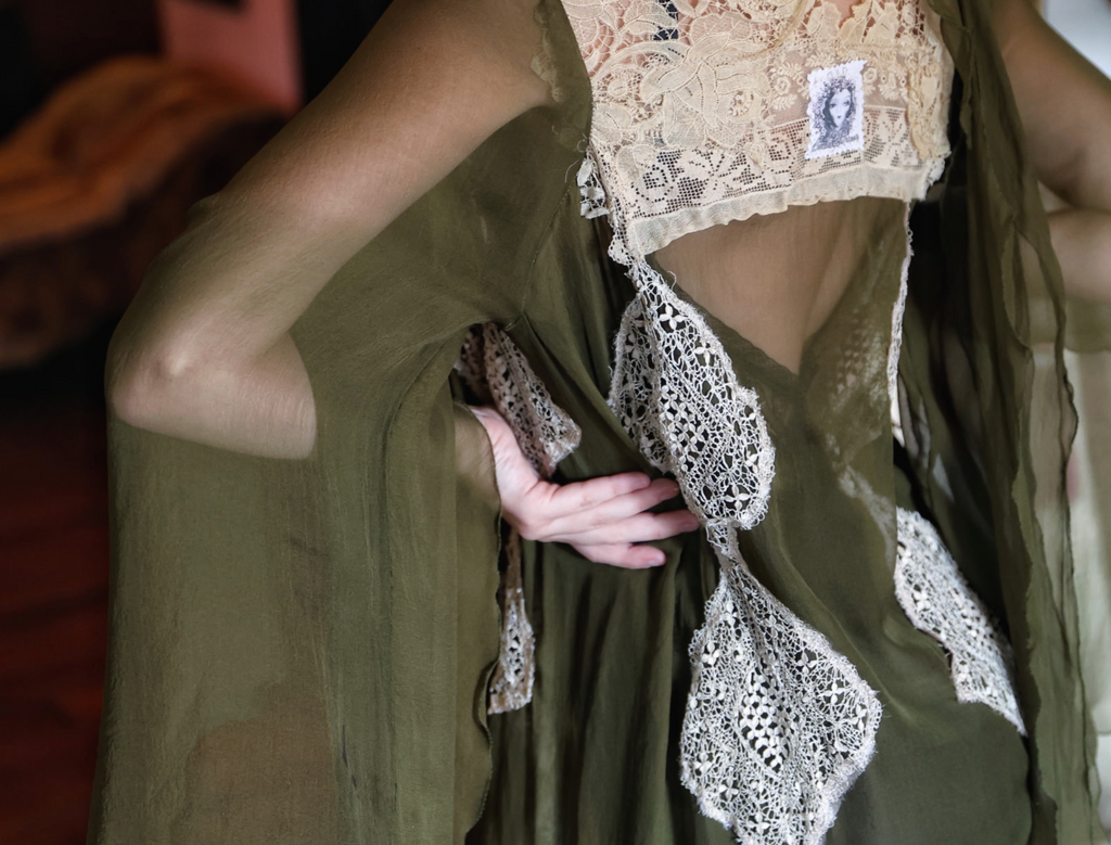 New Arrival "Olive Borden" Dress stunning Handkerchief Bottom and Harlequin-esque Edwardian Lace pattern