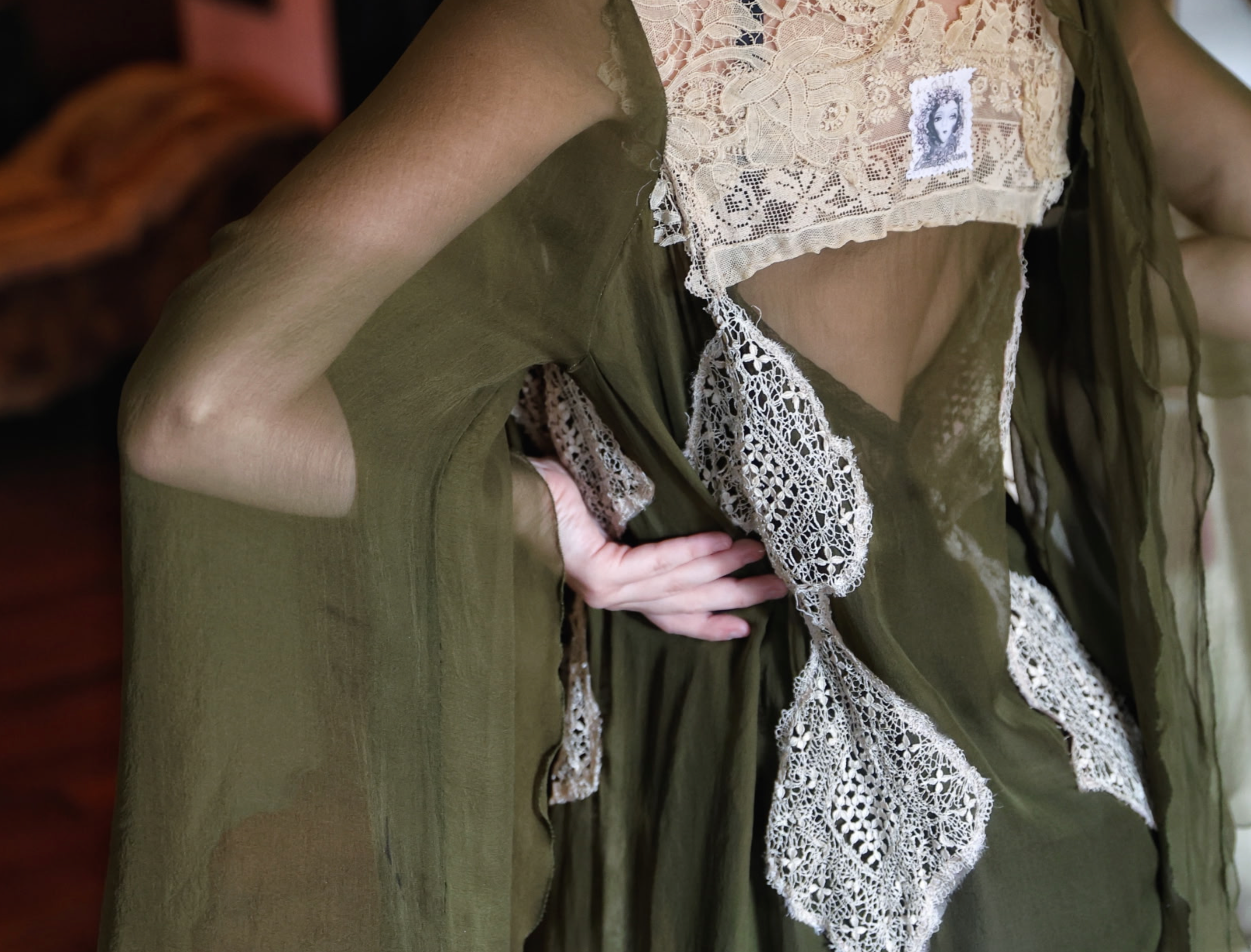 New Arrival "Olive Borden" Dress stunning Handkerchief Bottom and Harlequin-esque Edwardian Lace pattern
