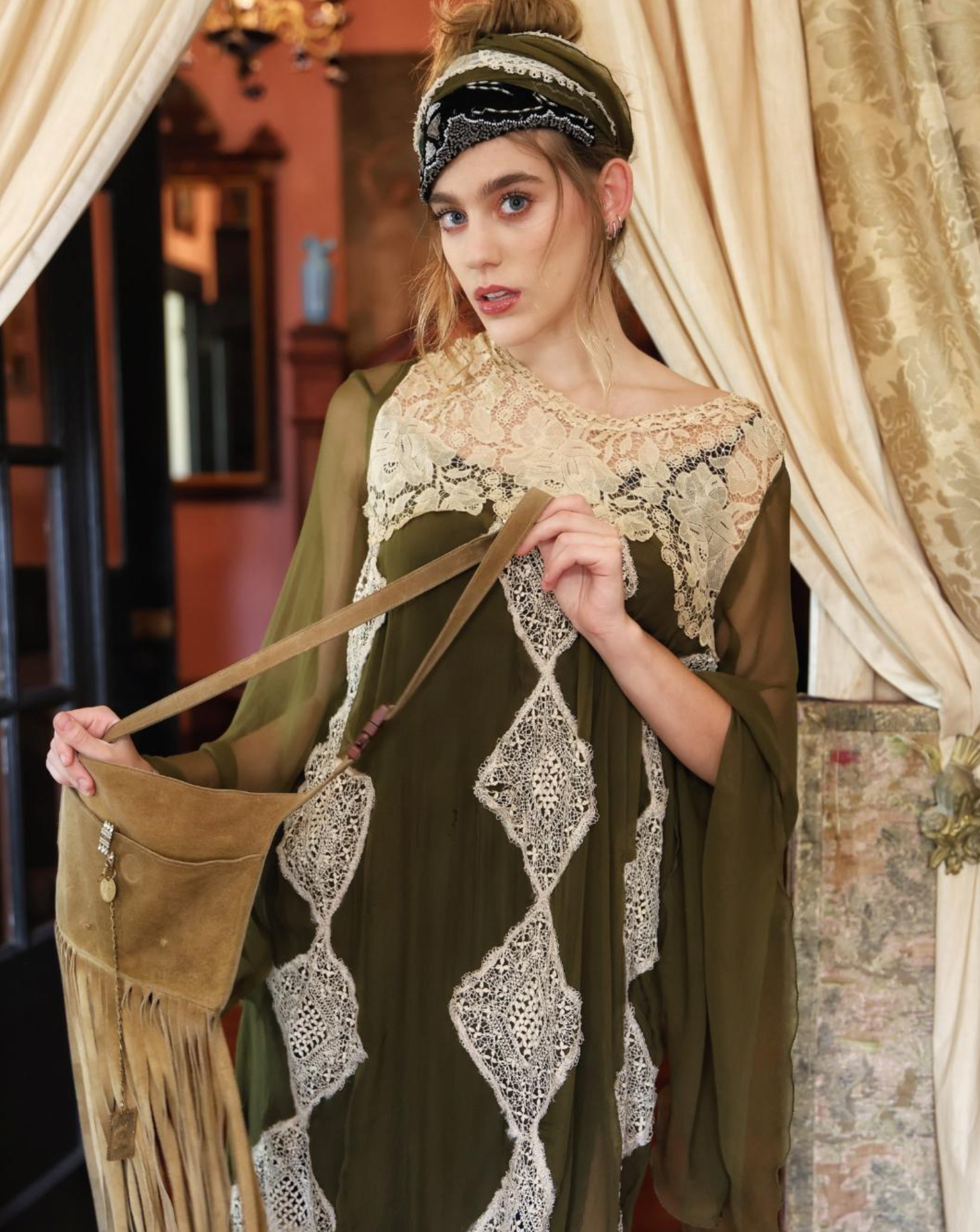 New Arrival "Olive Borden" Dress stunning Handkerchief Bottom and Harlequin-esque Edwardian Lace pattern