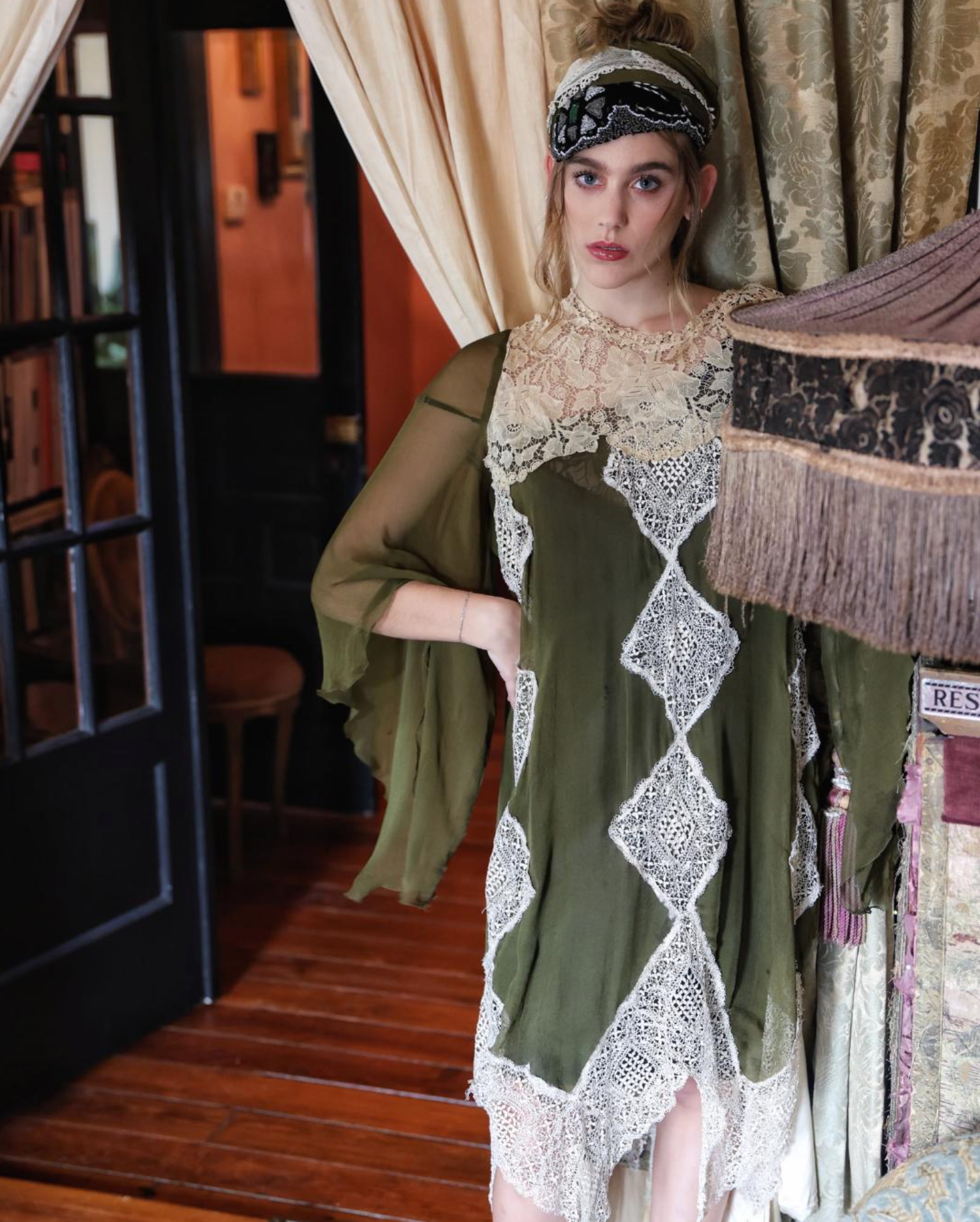 New Arrival "Olive Borden" Dress stunning Handkerchief Bottom and Harlequin-esque Edwardian Lace pattern