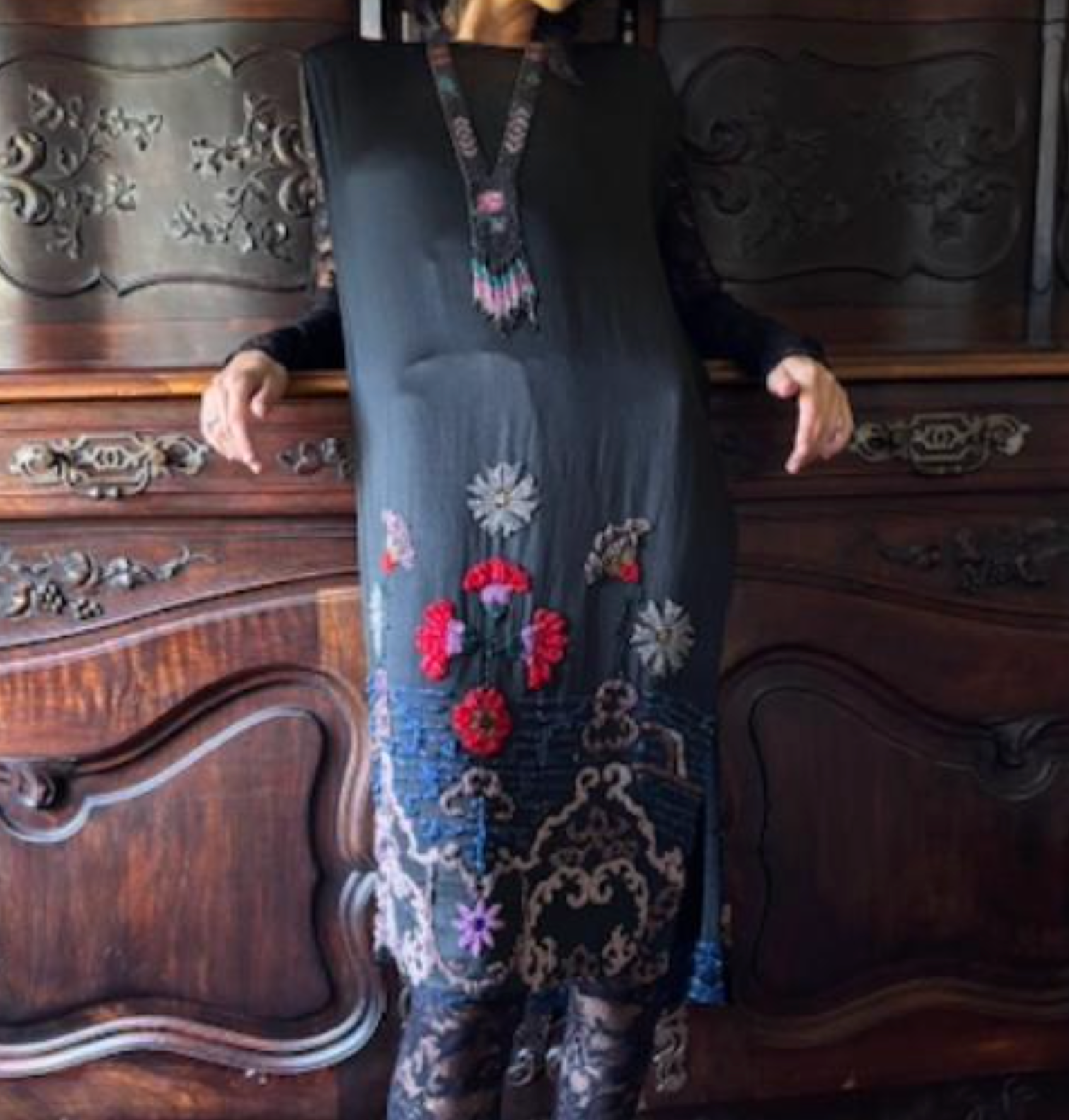 Authentic 1920's Heavily Beaded Flower Tabard Dress