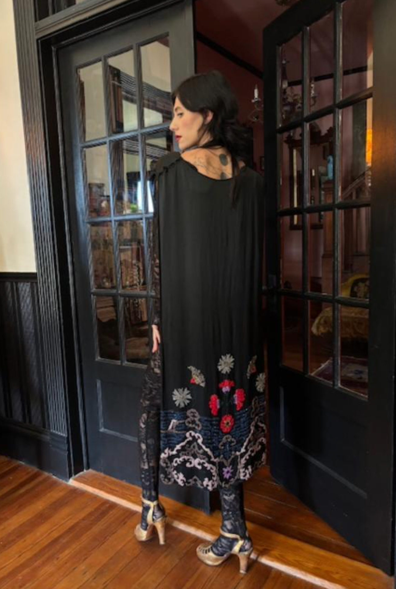Authentic 1920's Heavily Beaded Flower Tabard Dress