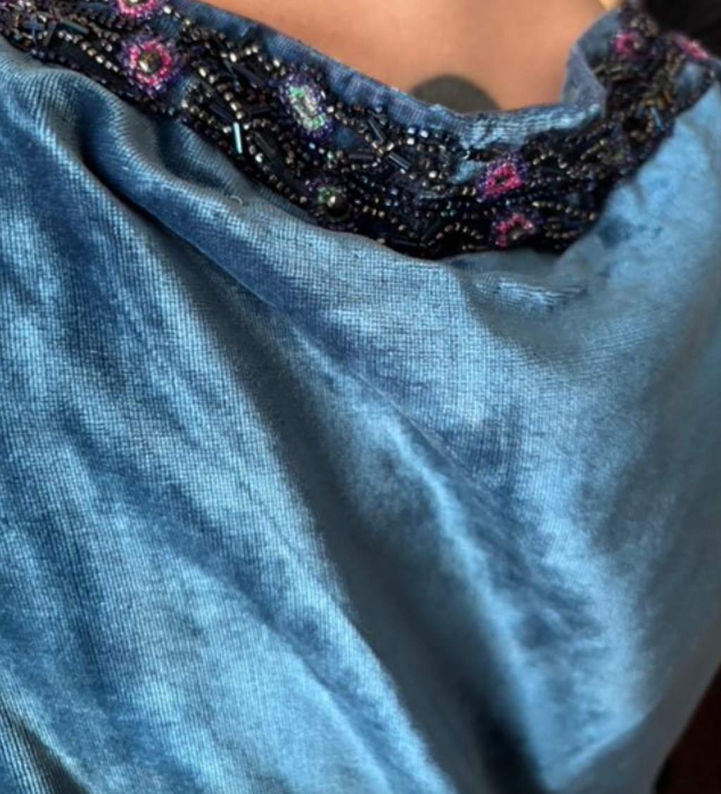 Poiret Style Cut-Away Panne Blue Velvet Dress 1910