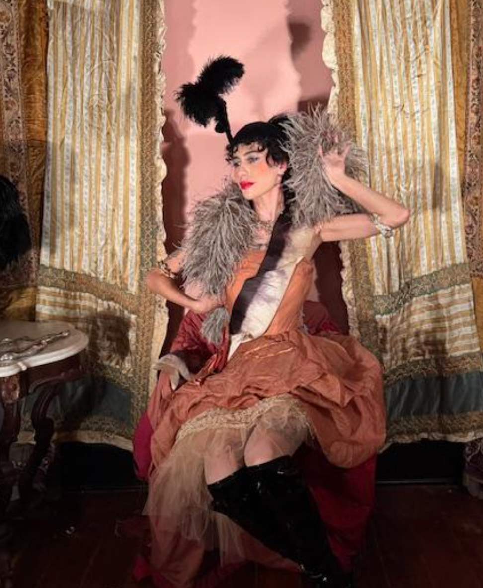 Authentic Ostrich Feather Taupe speckled white quite large very fluffy Edwardian