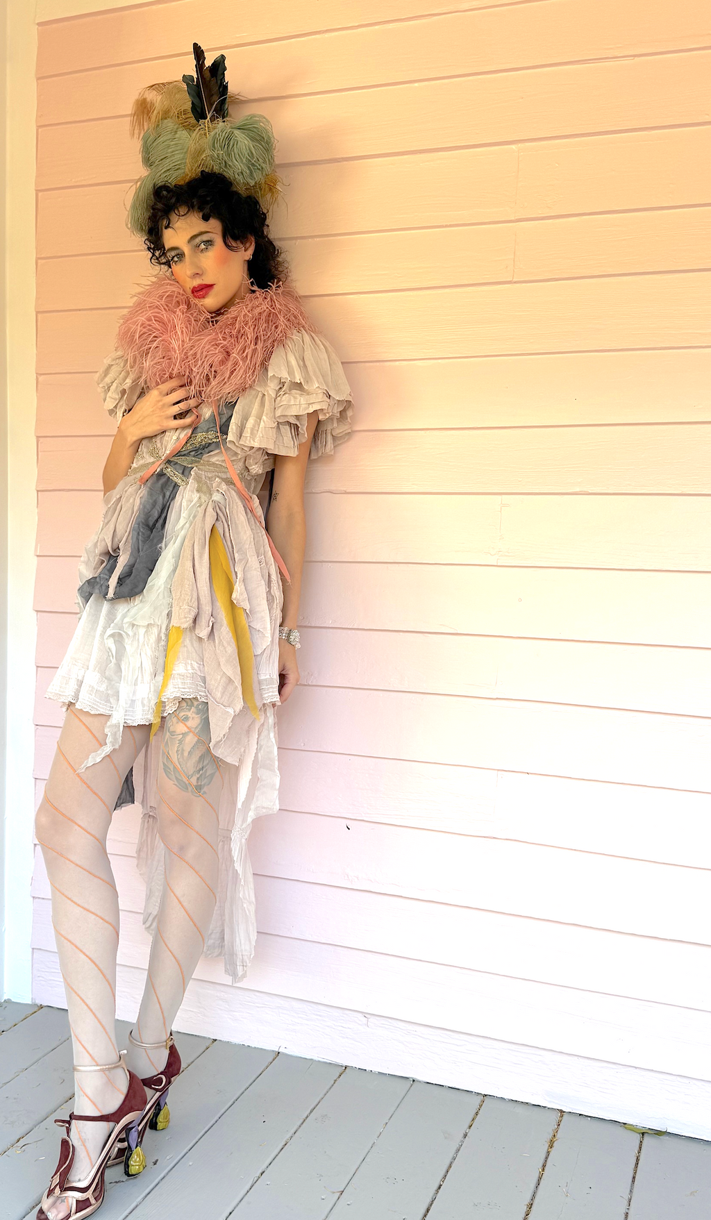 Authentic Ostrich Feather Pale Pink Boa with Original Ribbon Edwardian period