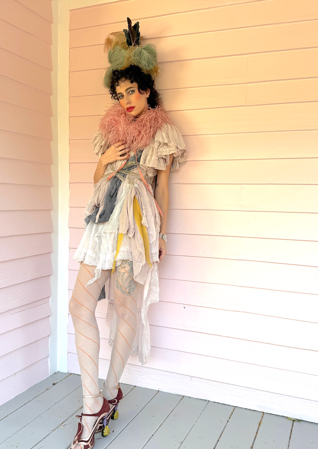 Authentic Ostrich Feather Pale Pink Boa with Original Ribbon Edwardian period