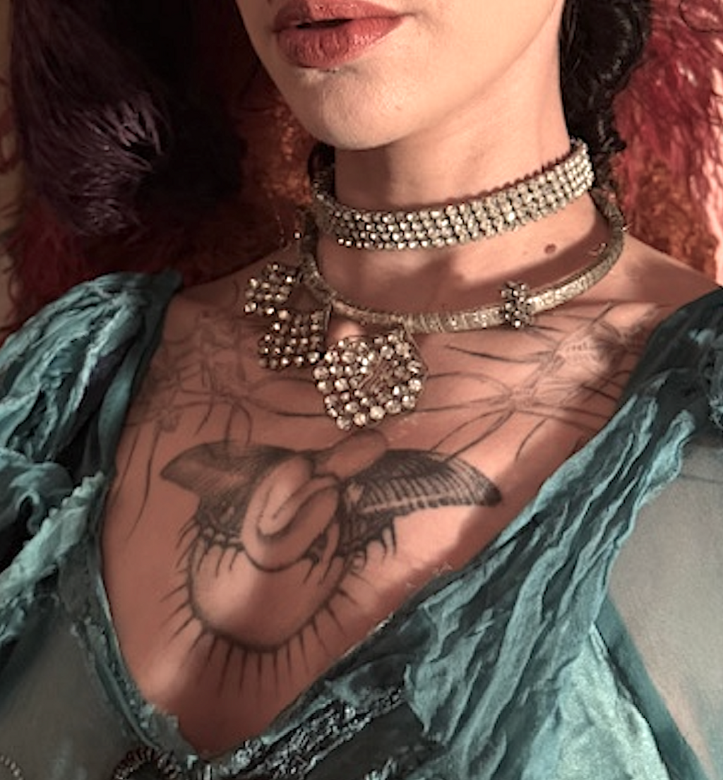 Estate 1920's Rhinestone  and Lame' Headband as choker and Rhinestone choker