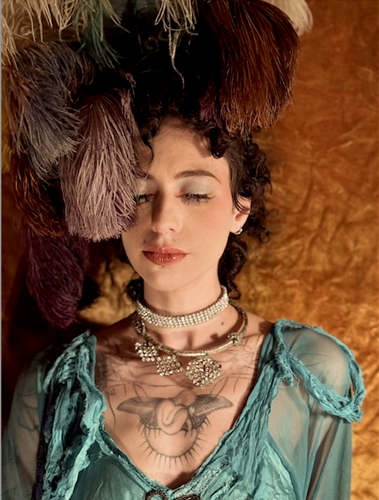 Estate 1920's Rhinestone  and Lame' Headband as choker and Rhinestone choker