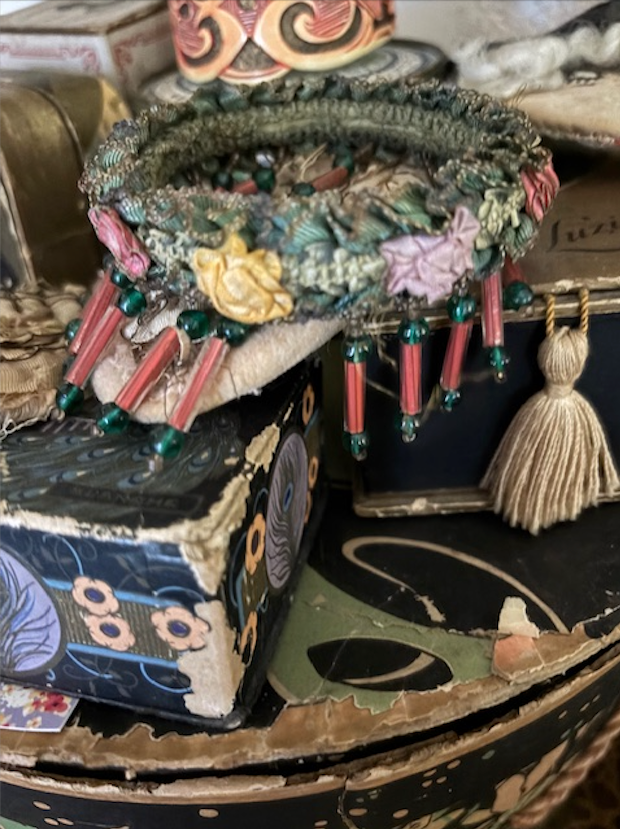 Czech Glass and Rosette Authentic Flapper Bracelet Size Small as found