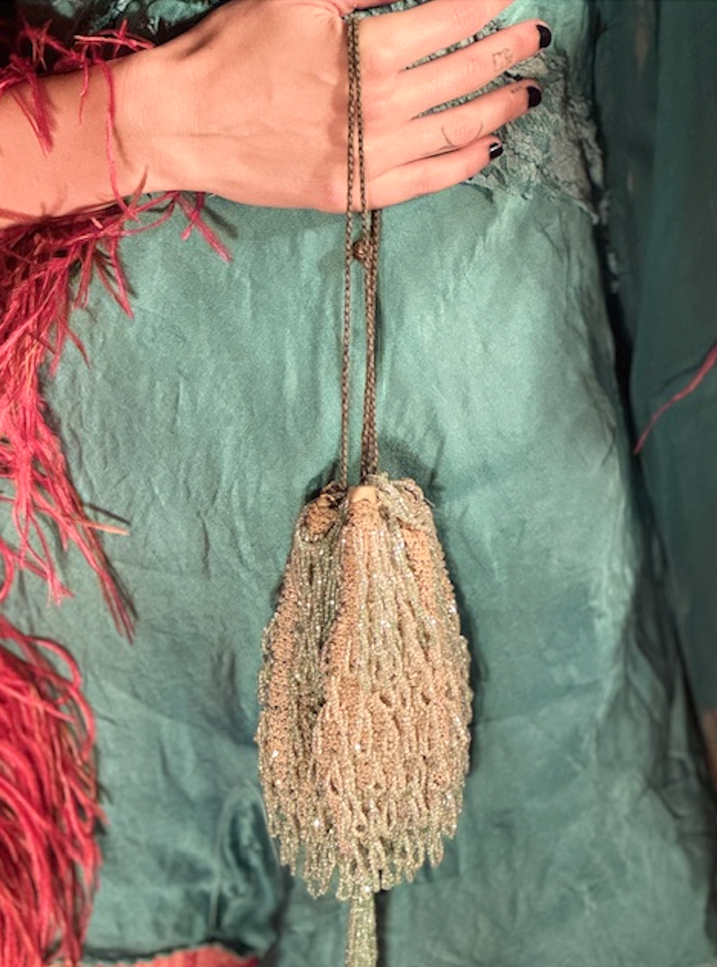 Antique Beaded Flapper Purse Beautiful Sea Foam Color