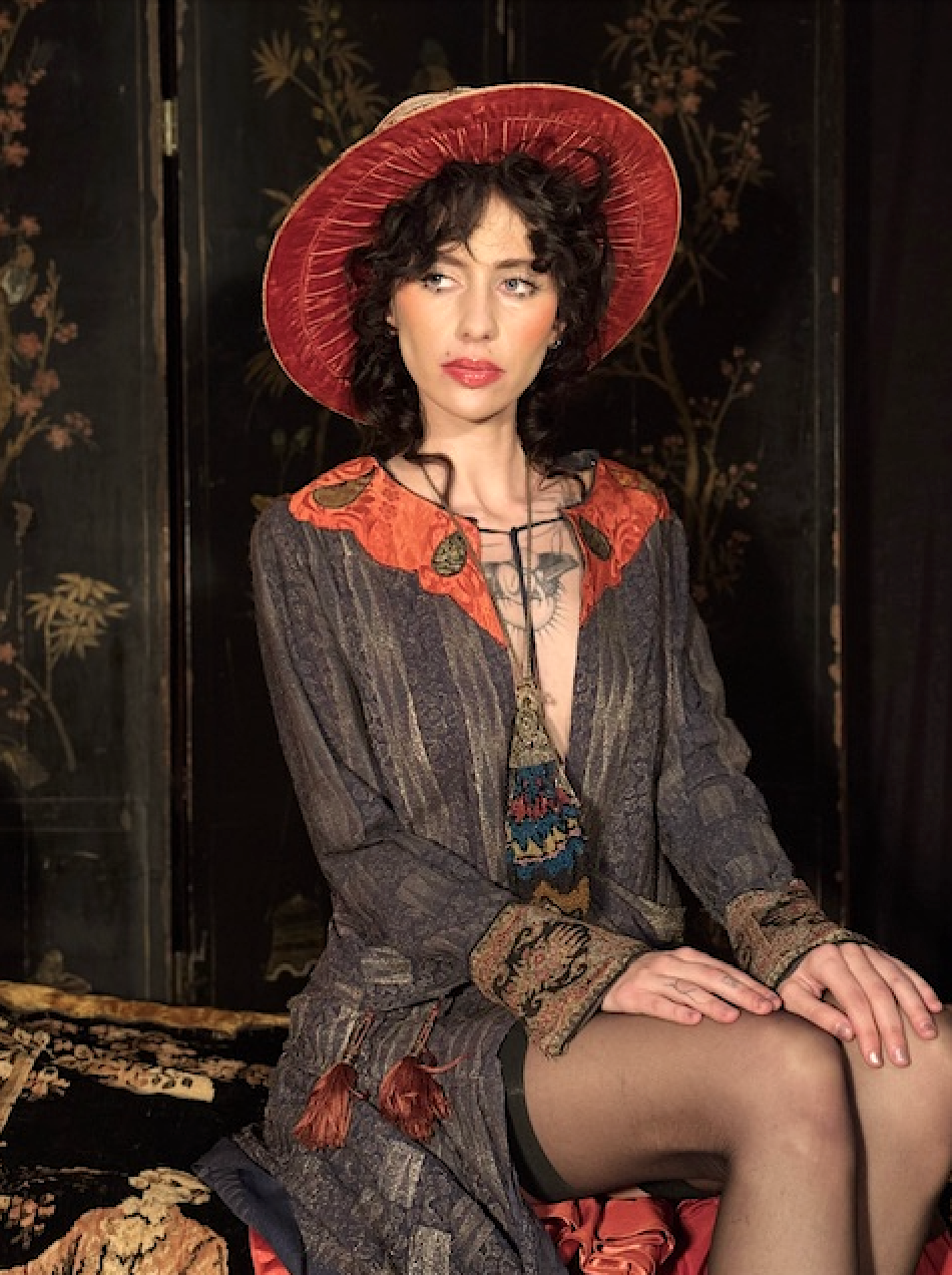 Anita Pallenberg Style Art Deco Wood Grain Lame' Coat jacket Fabulous Boudoir Queen