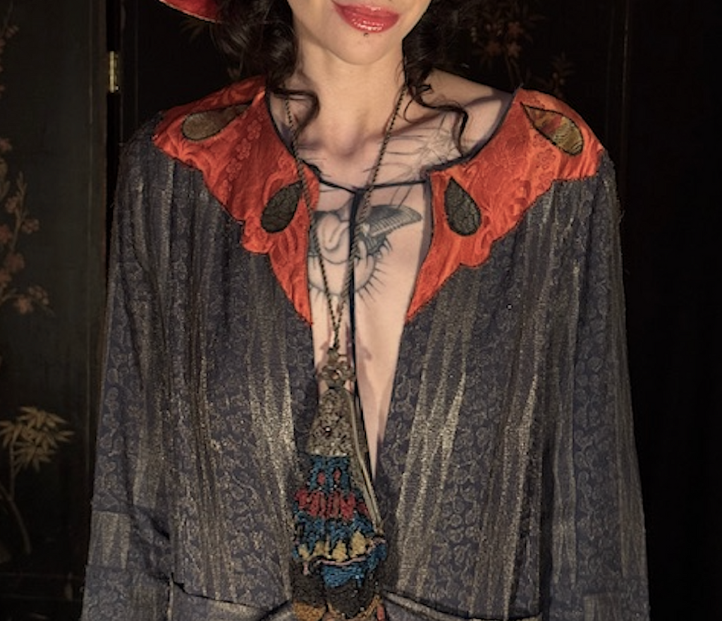 Anita Pallenberg Style Art Deco Wood Grain Lame' Coat jacket Fabulous Boudoir Queen