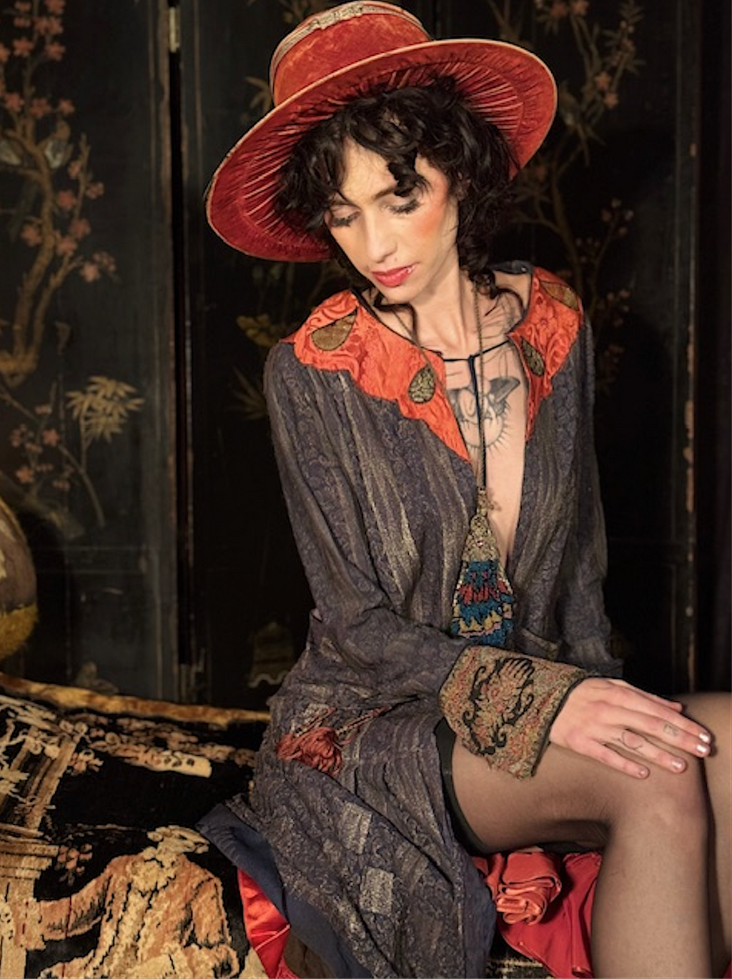 Anita Pallenberg Style Art Deco Wood Grain Lame' Coat jacket Fabulous Boudoir Queen