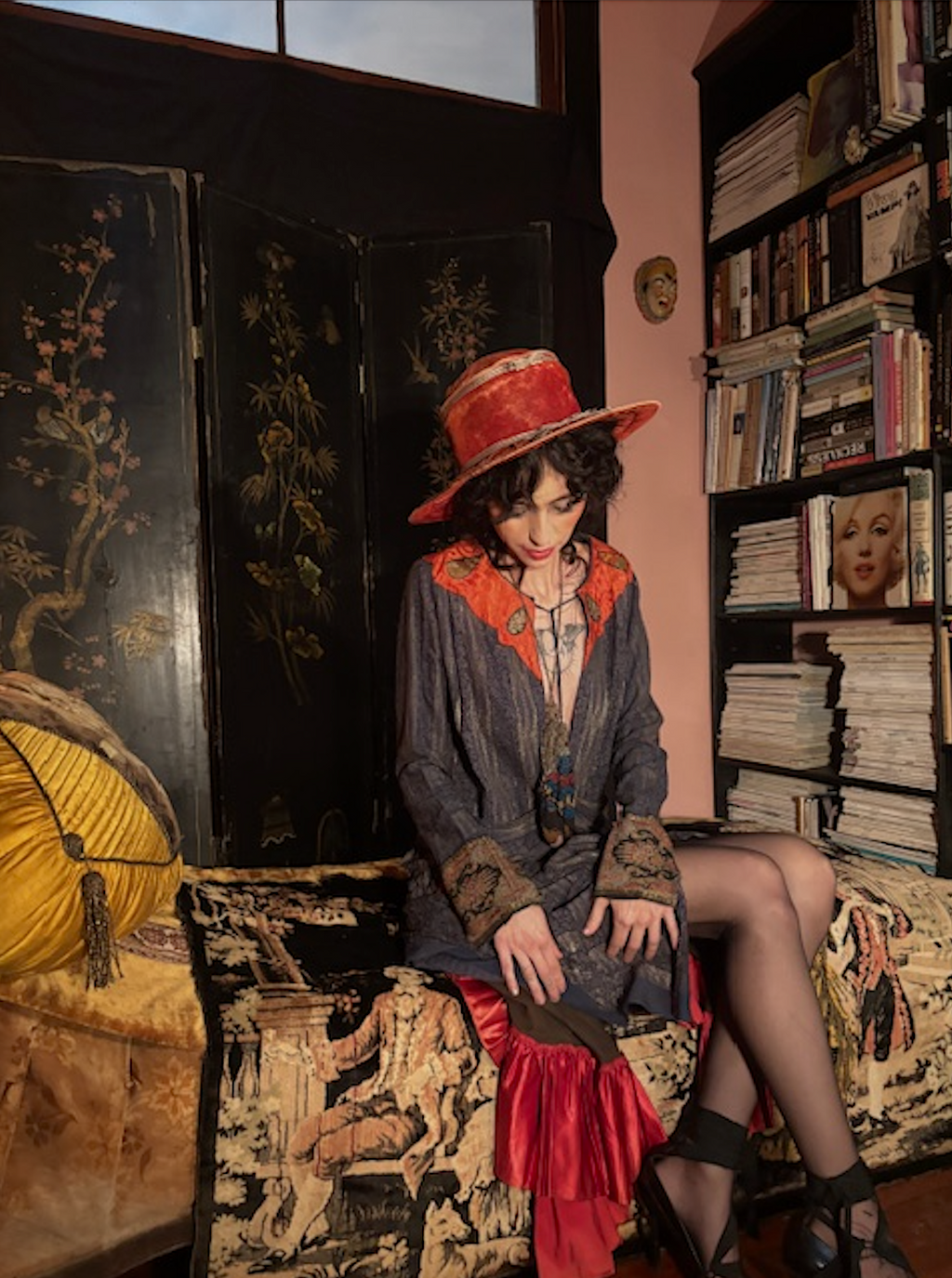 Anita Pallenberg Style Art Deco Wood Grain Lame' Coat jacket Fabulous Boudoir Queen