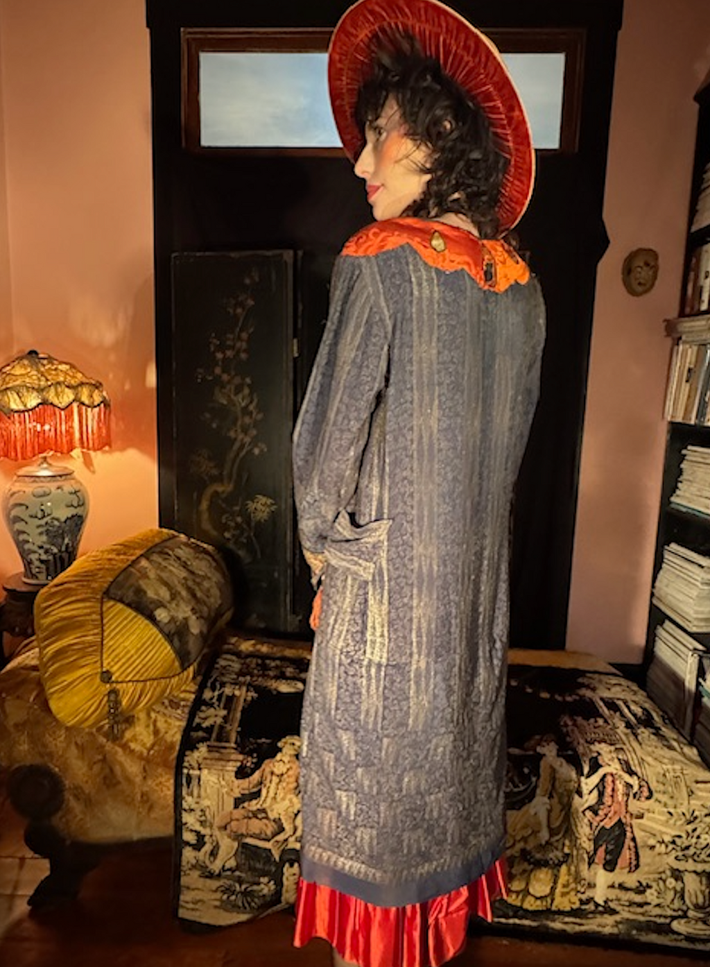 Anita Pallenberg Style Art Deco Wood Grain Lame' Coat jacket Fabulous Boudoir Queen