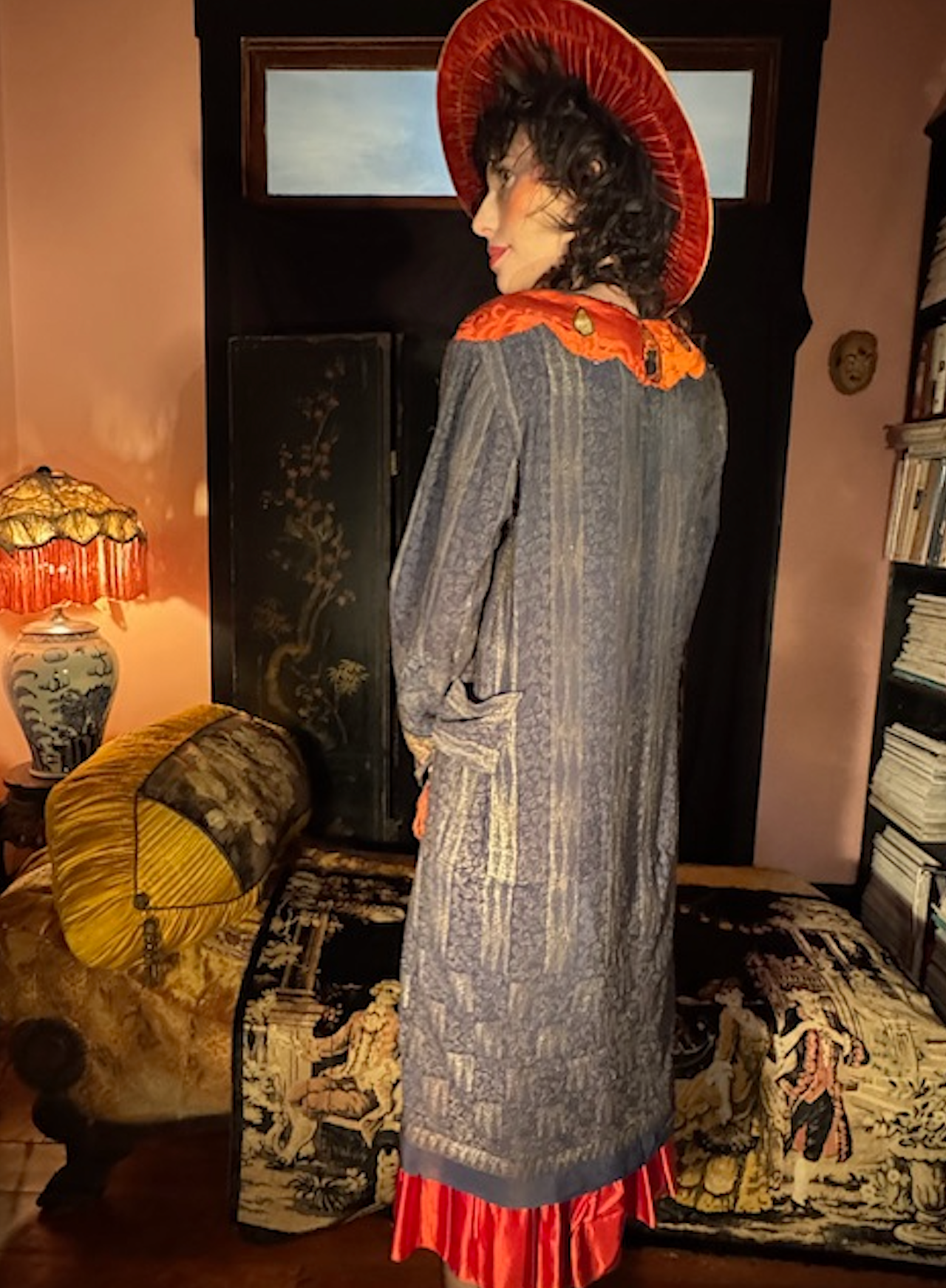 Anita Pallenberg Style Art Deco Wood Grain Lame' Coat jacket Fabulous Boudoir Queen