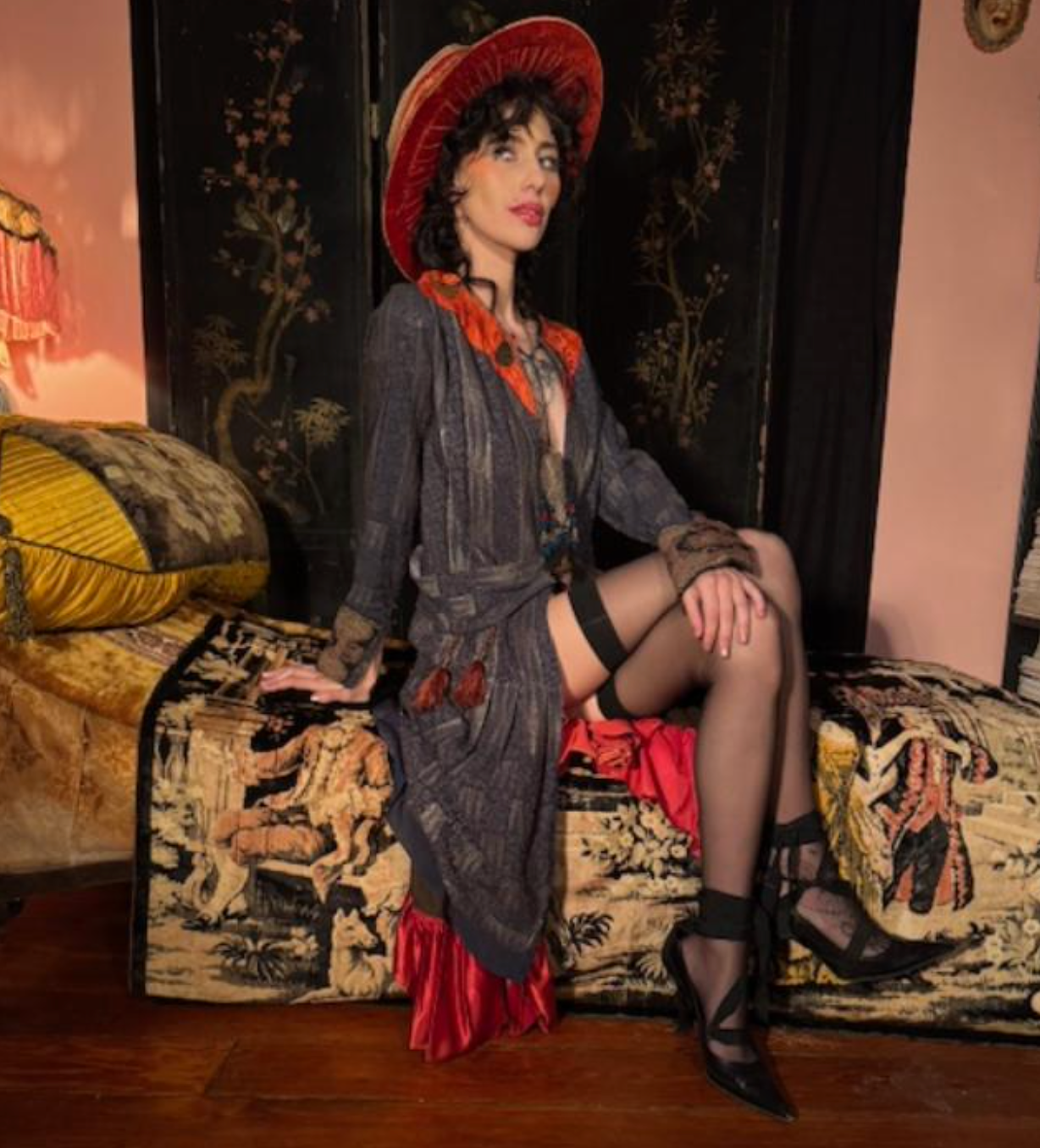 Anita Pallenberg Style Art Deco Wood Grain Lame' Coat jacket Fabulous Boudoir Queen