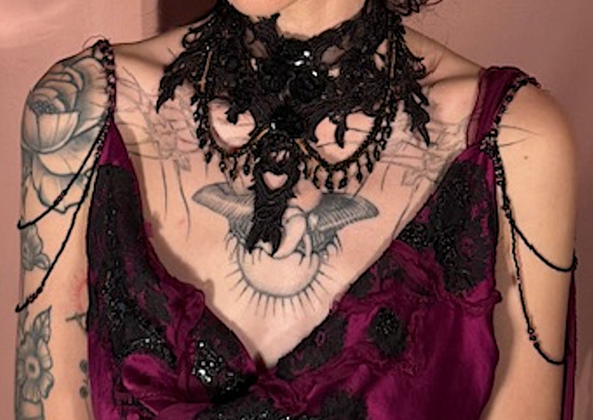 Victorian Jet Net 20's Gel sequin and Lace Choker Made for Red Carpet CMA's 2025