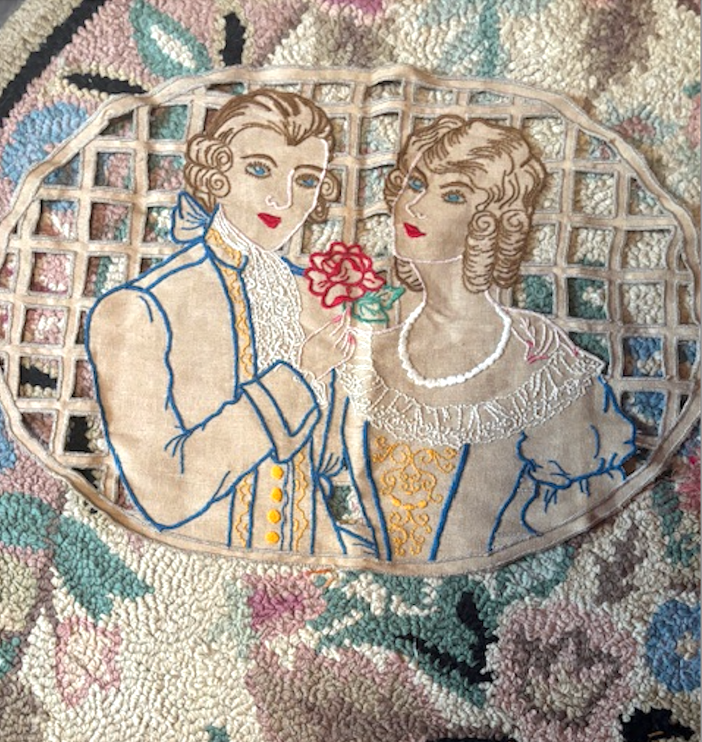 Antique 1920s or 1930s cushion top embroidered linen Nice!