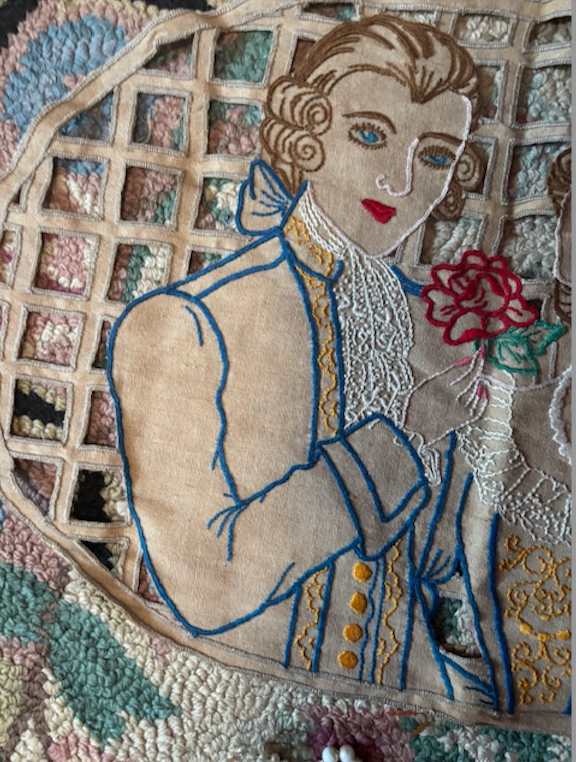 Antique 1920s or 1930s cushion top embroidered linen Nice!