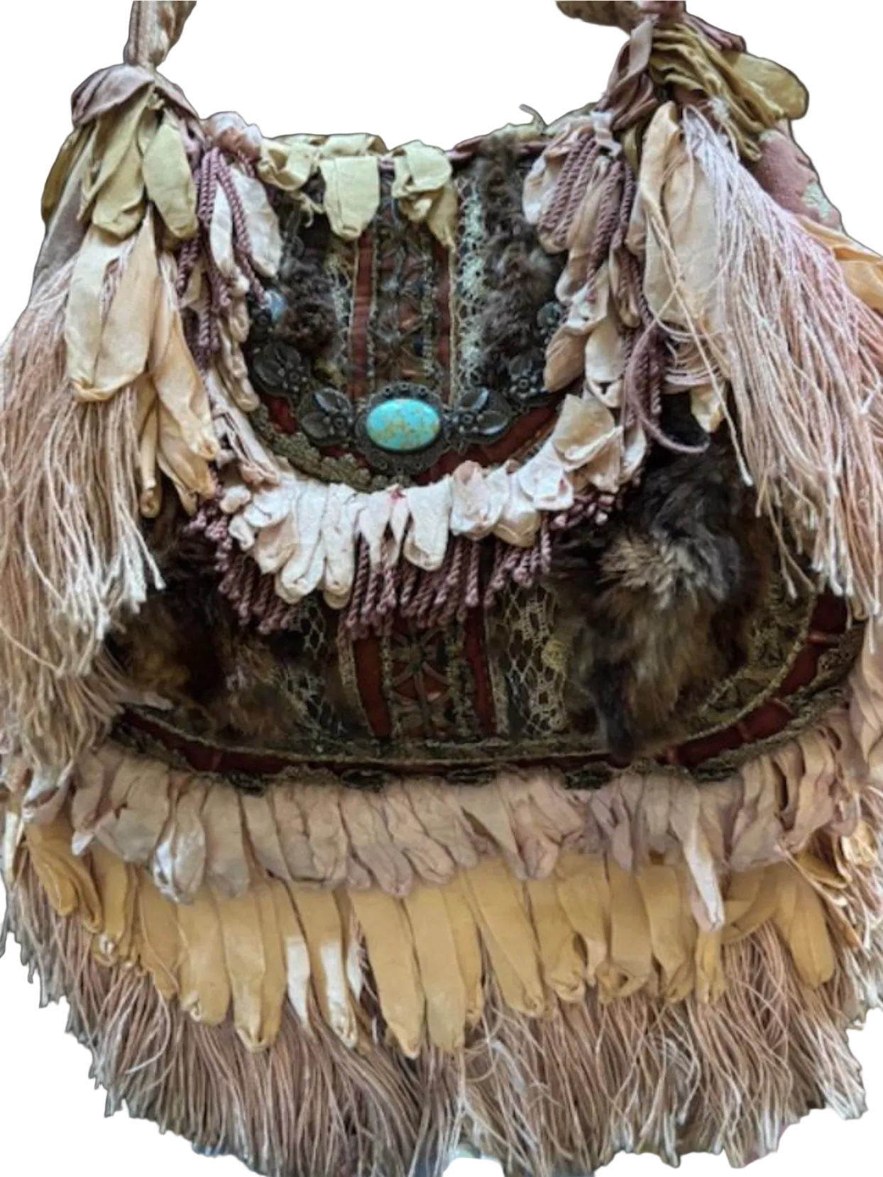 Early 2003 Magnolia Pearl Sterling Turquoise Fur Fringe purse