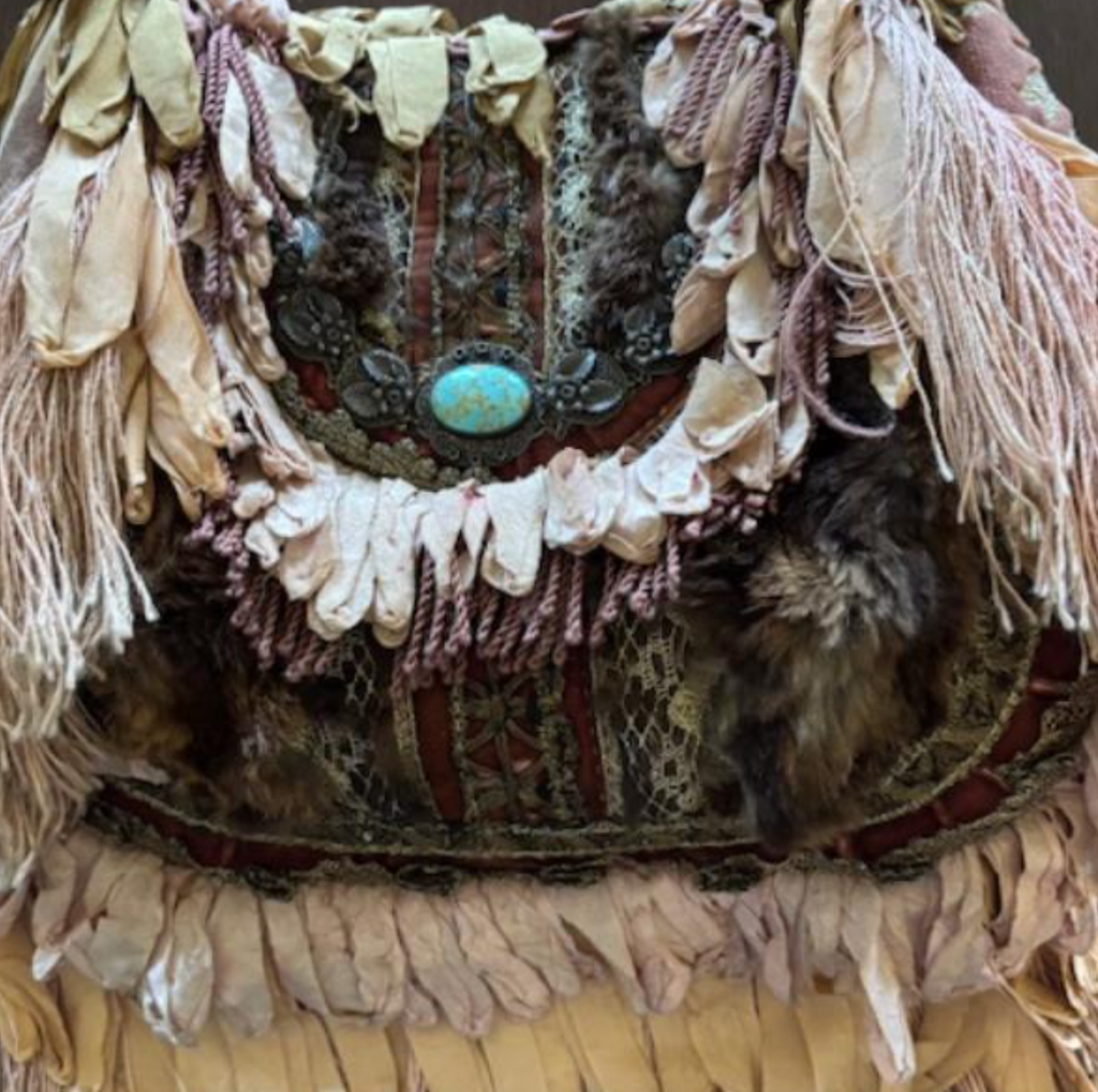 Early 2003 Magnolia Pearl Sterling Turquoise Fur Fringe purse