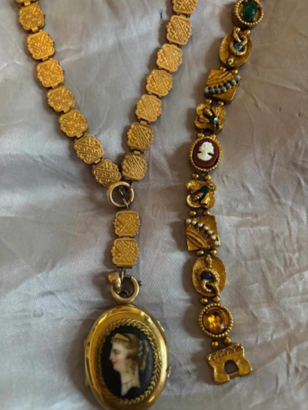 Authentic Rare Victorian Gold Filled Hand Painted Portrait Necklace Locket 1890’s Divine Unusual