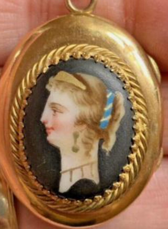 Authentic Rare Victorian Gold Filled Hand Painted Portrait Necklace Locket 1890’s Divine Unusual