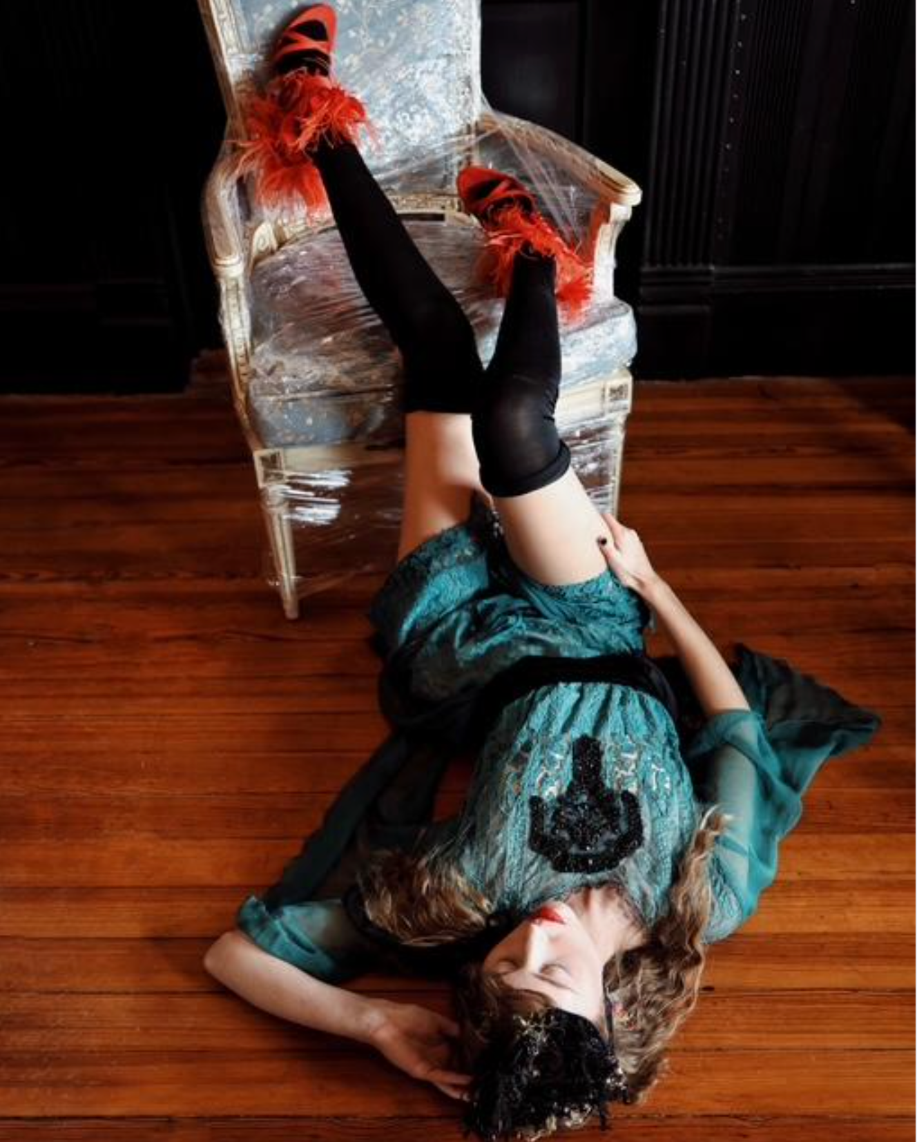 Peacock Fancy Tissue Silk Embroidered Dress w/angel sleeves