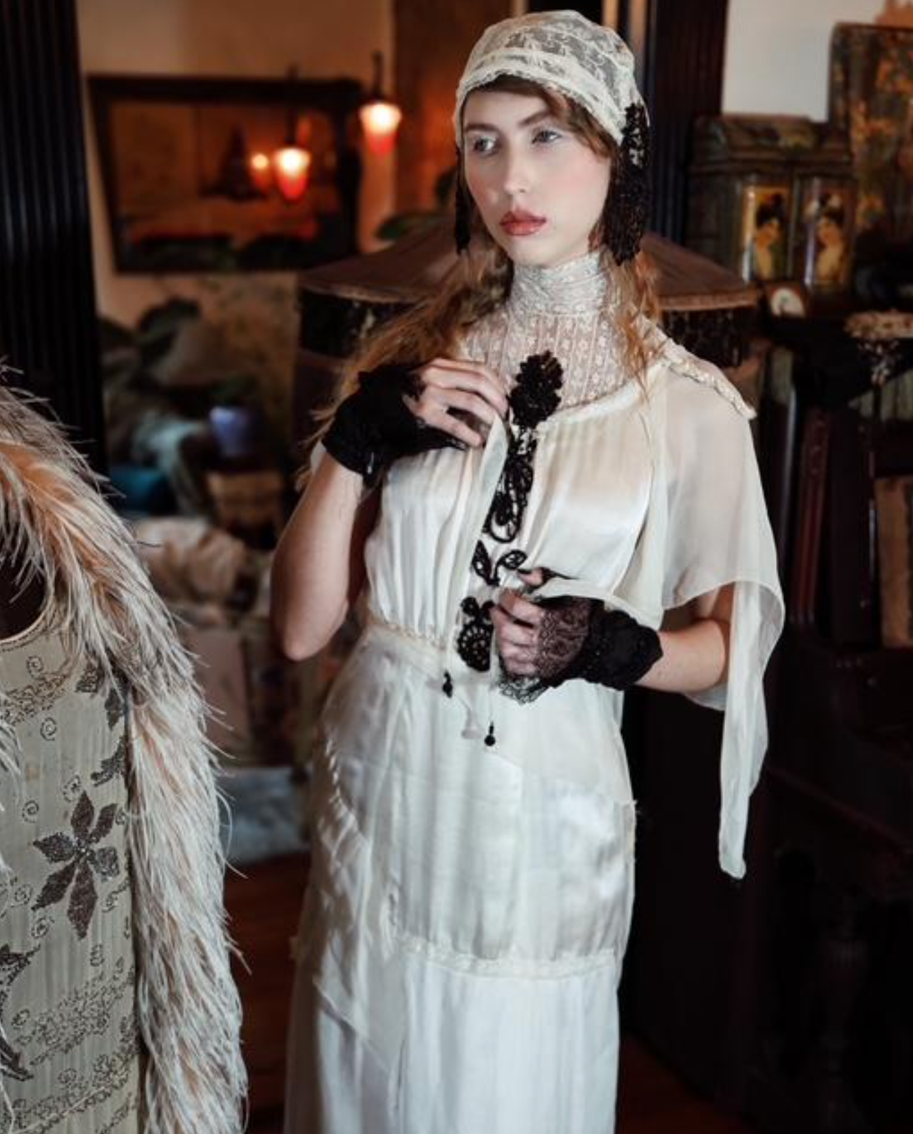 Boudoir Queen Victorian Sequin Take me to the Antique Lace and Appliqué hat Heather Hat