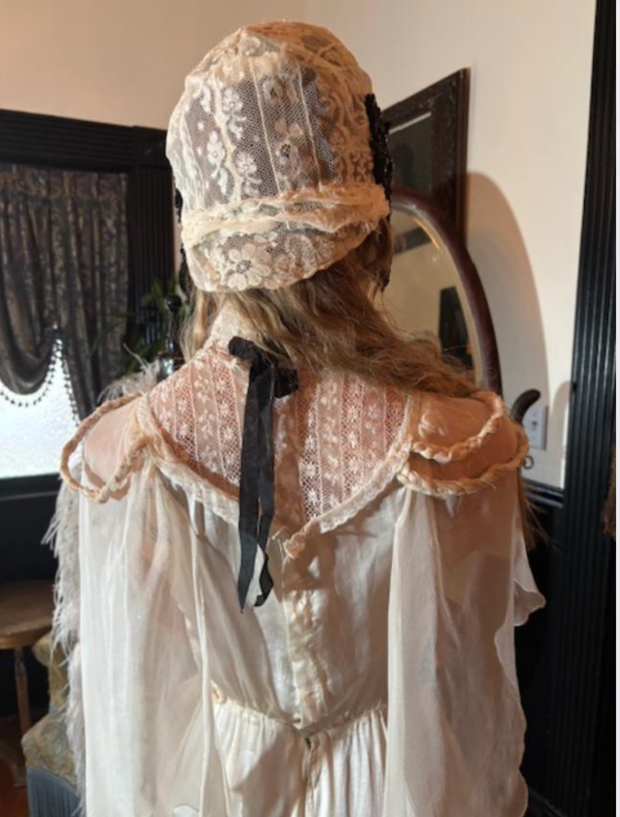 Boudoir Queen Victorian Sequin Take me to the Antique Lace and Appliqué hat Heather Hat