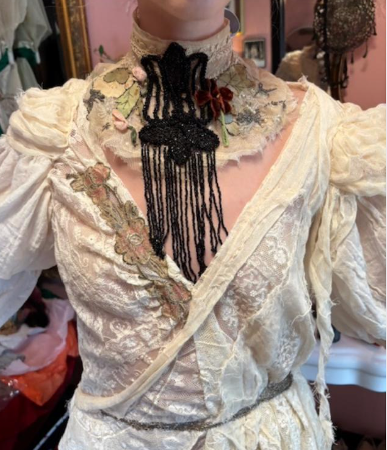 Large Boudoir Queen Couture Neckpiece Extraordinary Large Jet Tulip Velvet Flower Lace