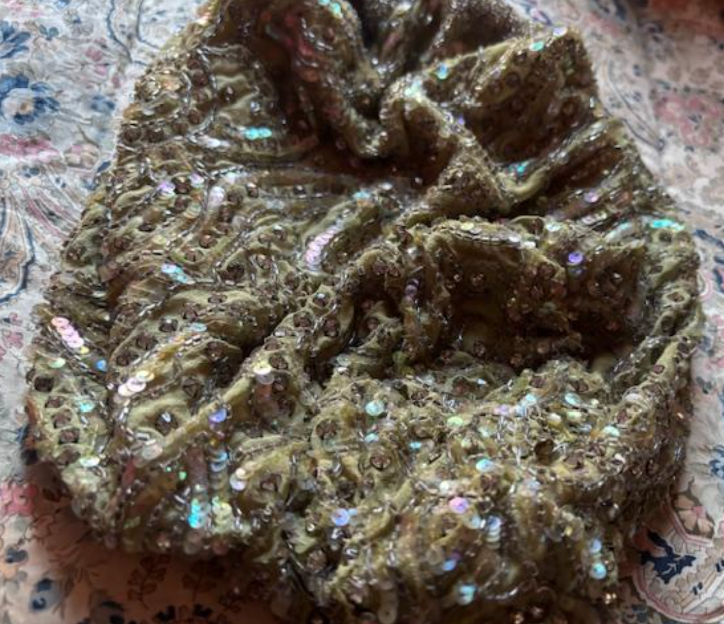 Antique Boudoir Queen Hat with sourced 20's Gel Sequin Peach lining BQ original so pretty wears like a Beret