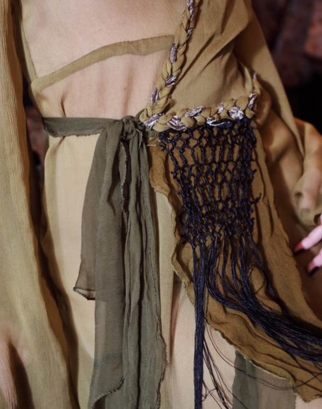 Olive Borden Angel Sleeve Dress with 30's Gel Sequin , Braids and Fringe