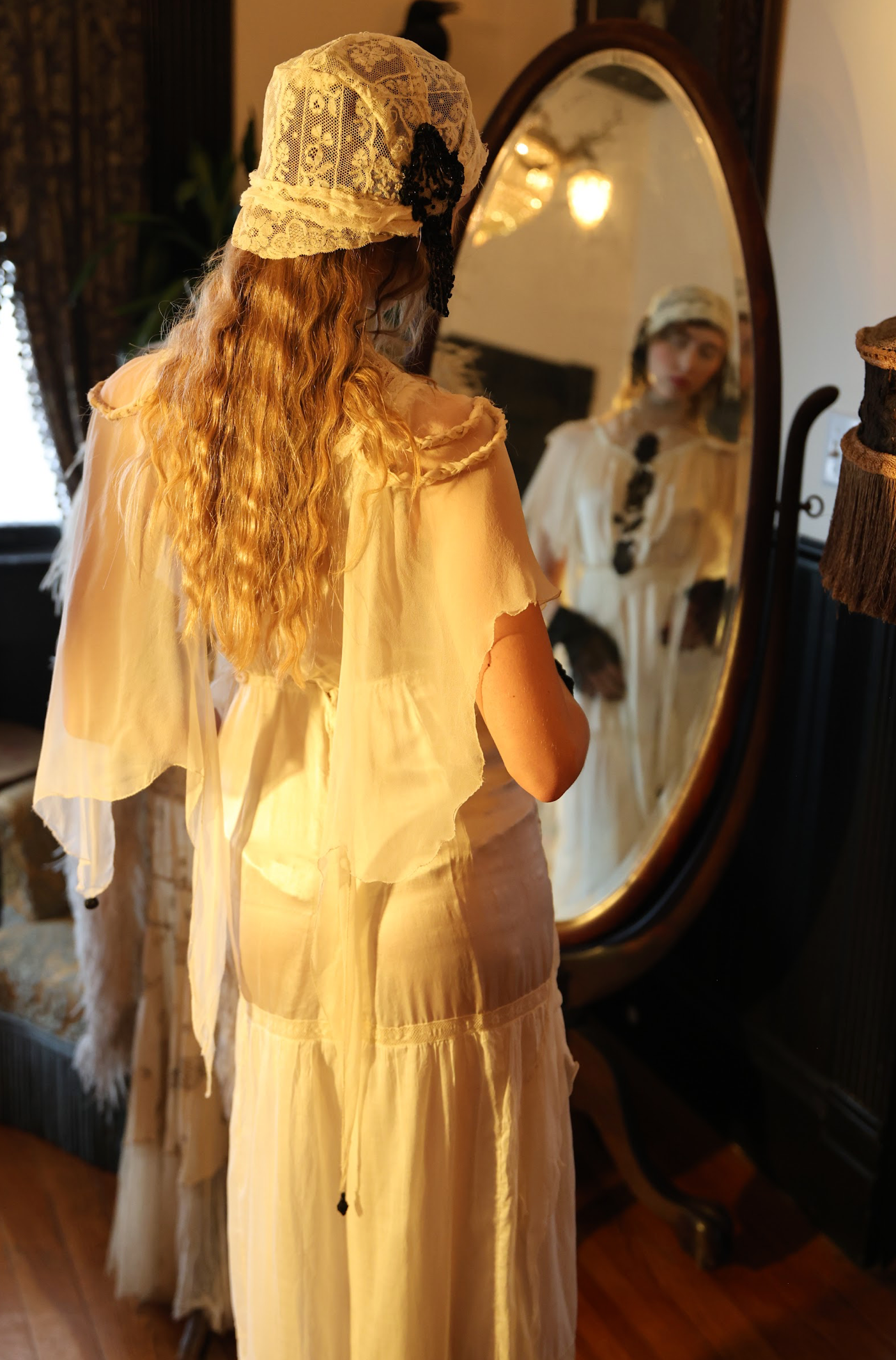 Boudoir Queen Victorian Sequin Take me to the Antique Lace and Appliqué hat Heather Hat