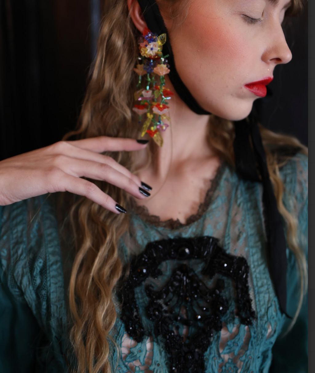 Peacock Fancy Tissue Silk Embroidered Lace Dress One of a kind