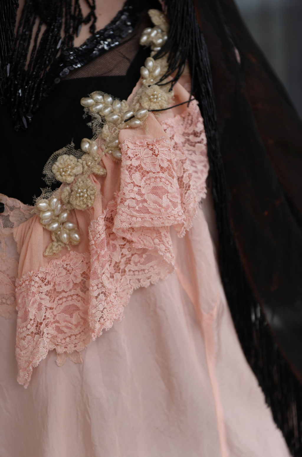 The Glass Pearl Cami Top Boudoir Queen w/silk chiffon side train L