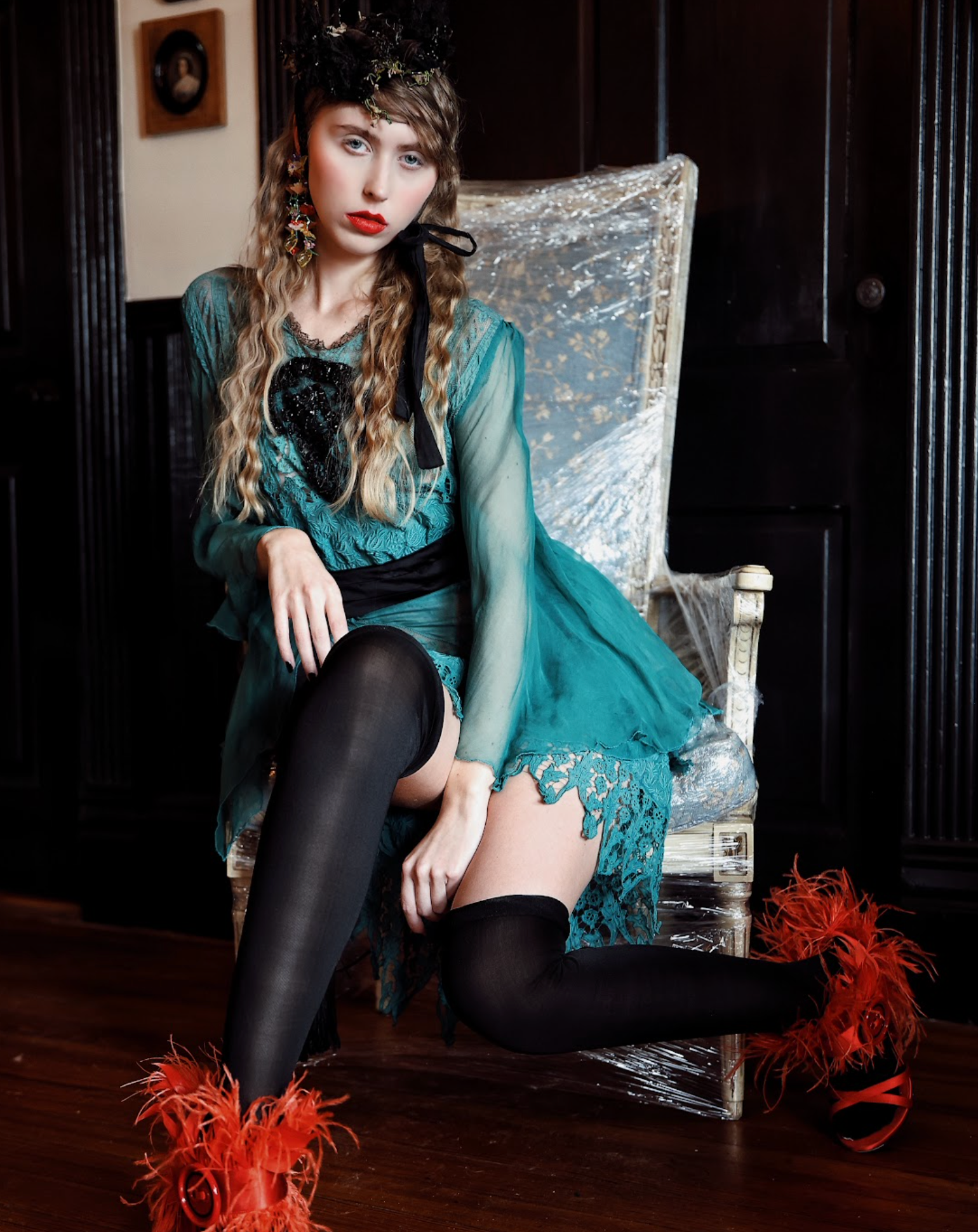 Peacock Fancy Tissue Silk Embroidered Lace Dress One of a kind