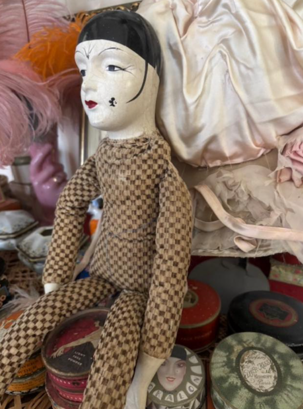 1920's Boudoir Doll Pierrot Lobby Doll original as found