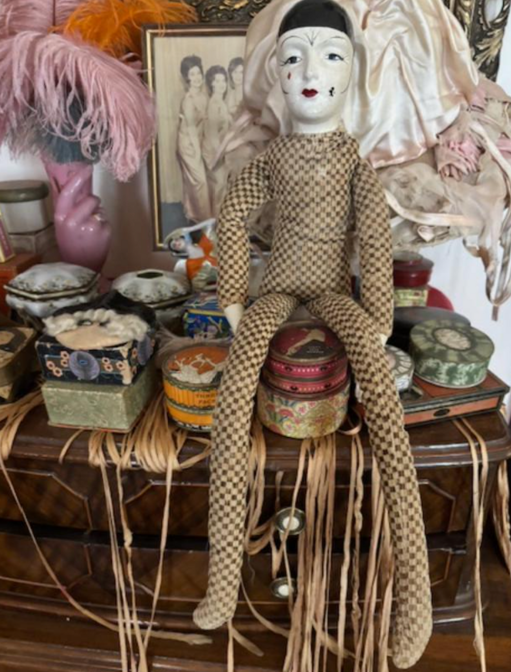 1920's Boudoir Doll Pierrot Lobby Doll original as found