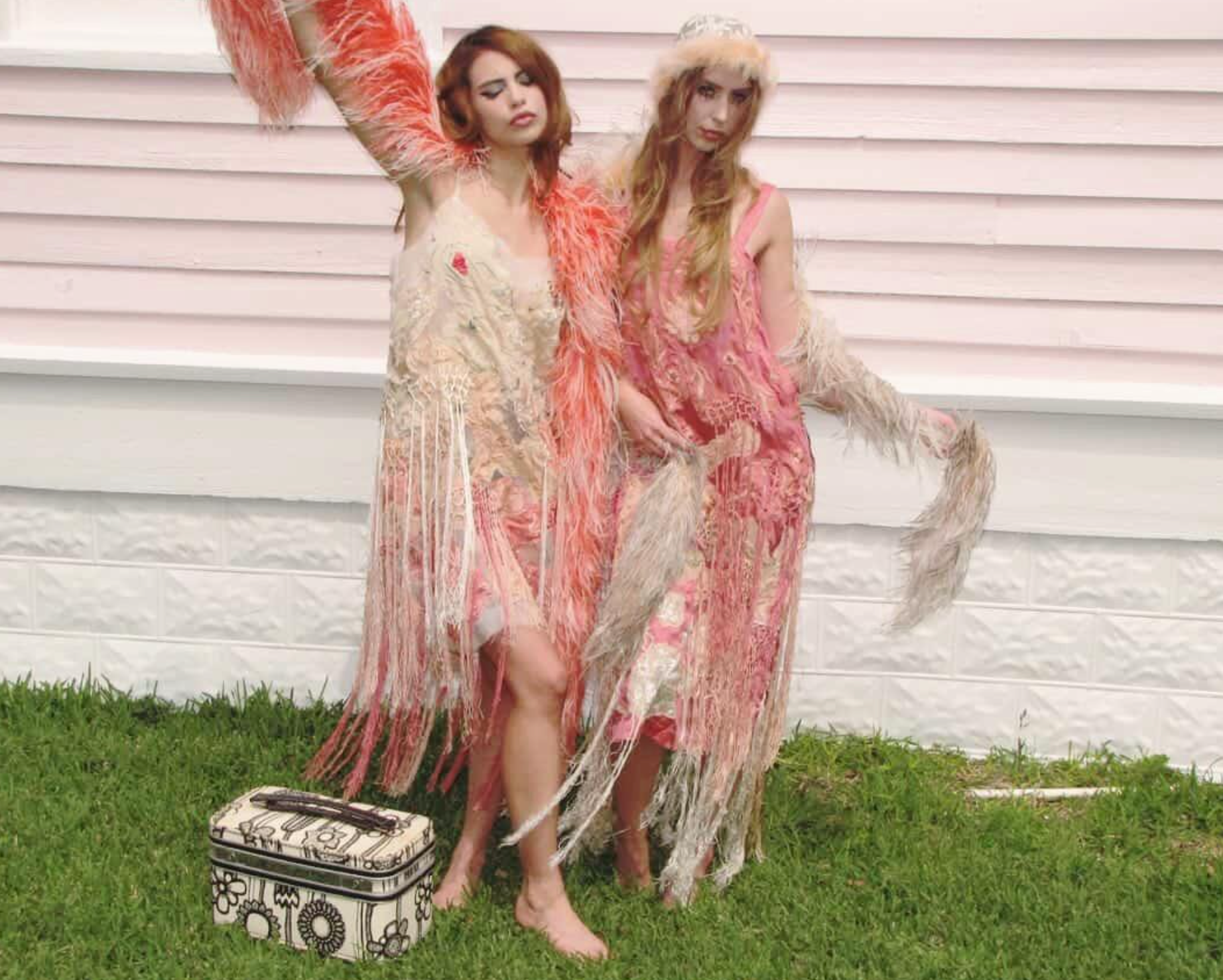 Salmon Silk 1920's Cami Dress with embroidered flowers and fringe 1920's