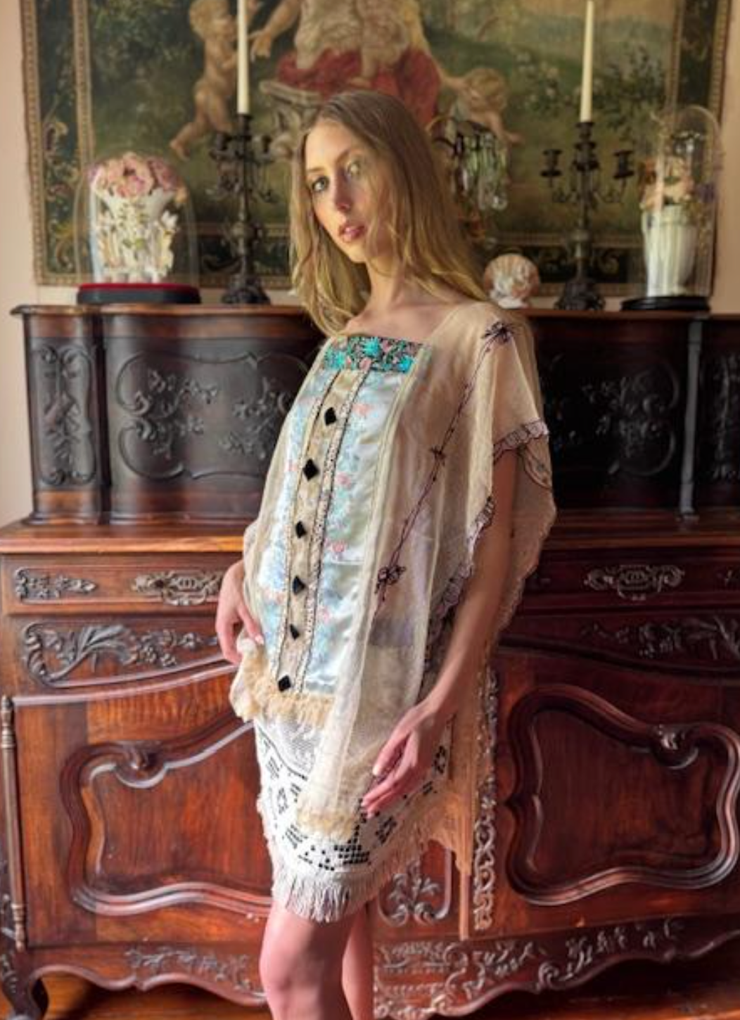 Gorgeous Edwardian Lace and Satin Tabard just stunning open sides