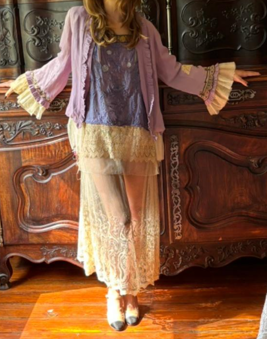 Boudoir Queen original Bed jacket with Edwardian embellishments